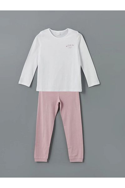 LC Waikiki Set pijamale pentru fete LCW ECO alb cu gât crew