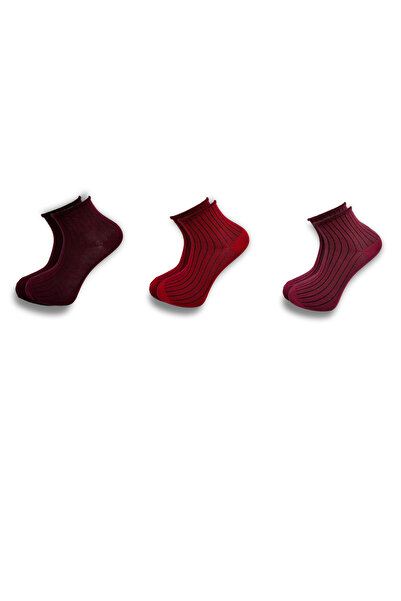 STOCALZE Cotton Women's Short Elasticless Socks. Claret Red 3 Colored 6-Piece Boxed Socks Set