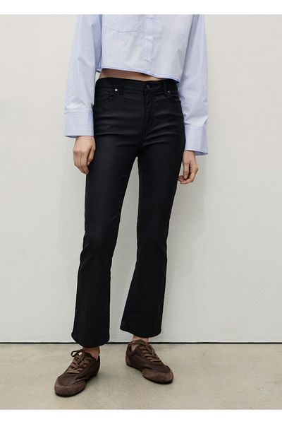 MANGO Woman Sienna Flare Crop Waxed Jean Trousers