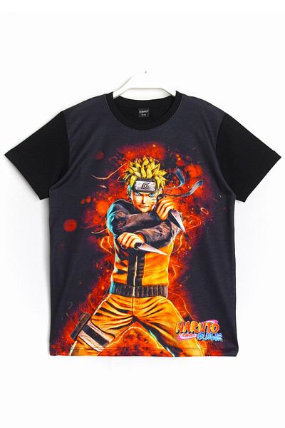 DobaKids 3D Printed Anime Naruto Uzumaki Unisex Kids Adult Summer Black T-Shirt