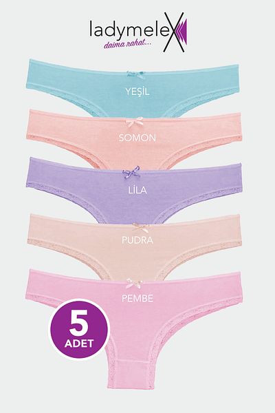LadyMelex Women's Panties, Brazilian Panties Pack of 5, 100% Soft Comfortable Fabric, Light Soft Colors Brazilian Panties