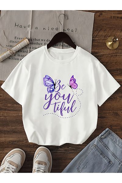 Let's Wear Παιδικό χτενισμένο βαμβακερό μπλουζάκι Butterfly Beatiful Printed Crew Neck για κορίτσια