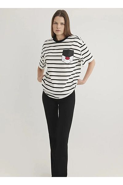 Mavi Black Women's Oversize Printed T-Shirt Dmk.M 1613255 -85407_Sylvester One Size Tee