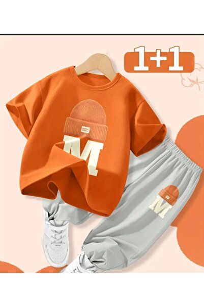 VESTIR BIEN طقم صيفي للأطفال مصنوع من القطن بنسبة 100% مطبوع عليه قبعة