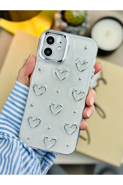 Go Aksesuar حافظة سيليكون مرنة بتصميم قلب معدني متوافقة مع هاتف Iphone 12 و12 Pro مع لعبة