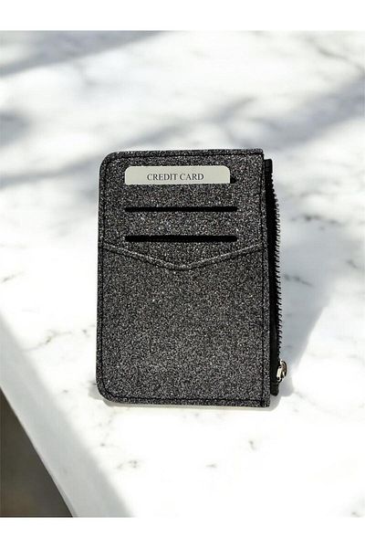 zauram Shiny Glitter Zippered Smoked Card Holder Wallet