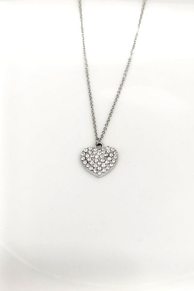 Pudraksesuar Steel Chain Zircon Stone Heart Model Elegant and Stylish Necklace