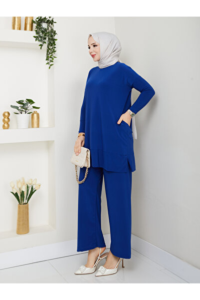 ECK MODA Γυναικείο σετ από ύφασμα Sandy Full Lycra ελαστικό ύφασμα με λεπτομέρεια τσέπης παντελόνι και μπλουζάκι