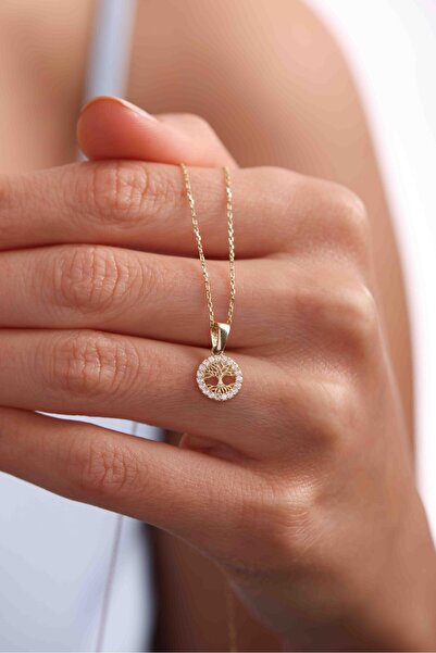 Gianfranco 14 Ayar Altın Taşlı Hayat Ağacı Kolye Ucu