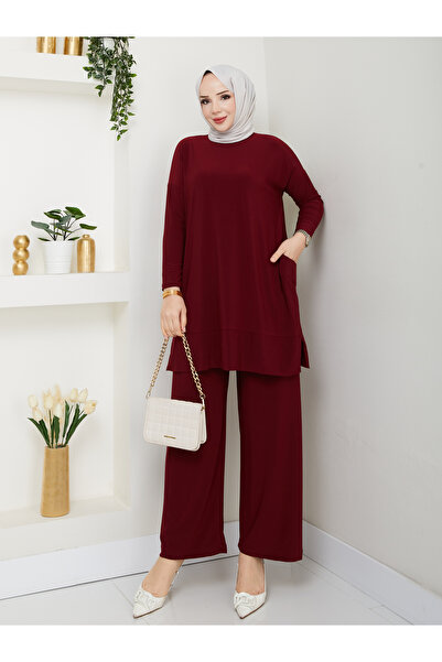 ECK MODA Γυναικείο σετ από ύφασμα Sandy Full Lycra ελαστικό ύφασμα με λεπτομέρεια τσέπης παντελόνι και μπλουζάκι