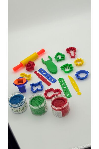 kukids play dough %100 Doğal(Organik) 3 Renk(3x130gr) Oyun Hamuru 15 Parça Ke...