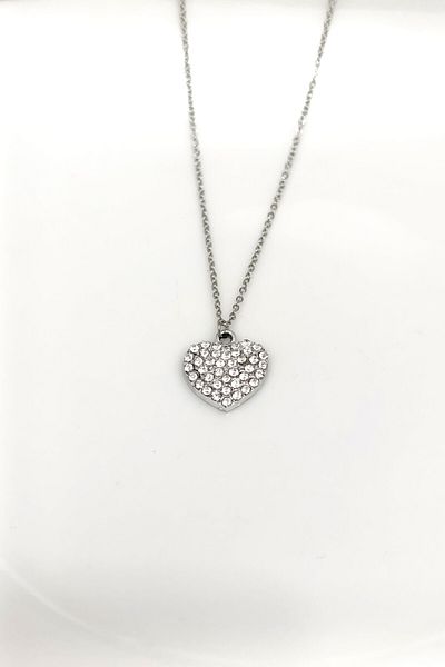 Pudraksesuar Steel Chain Zircon Stone Heart Model Elegant and Stylish Necklace