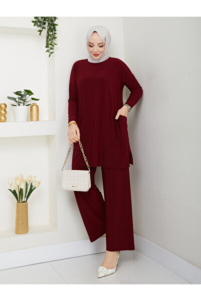 ECK MODA Γυναικείο σετ από ύφασμα Sandy Full Lycra ελαστικό ύφασμα με λεπτομέρεια τσέπης παντελόνι και μπλουζάκι