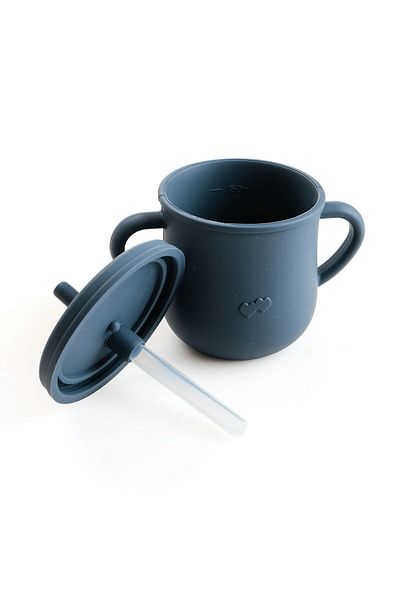 jojobebek Navy Blue Silicone Snack Cup with Straw - Training Cup