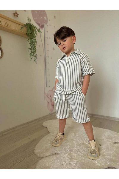 Bebeelkids Boy's Striped Shorts Suit Gray