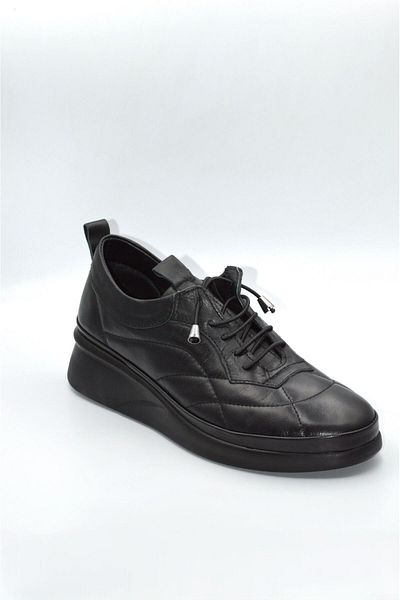 Biocomfort Women's Black Genuine Leather Smart Laced Casual Shoes