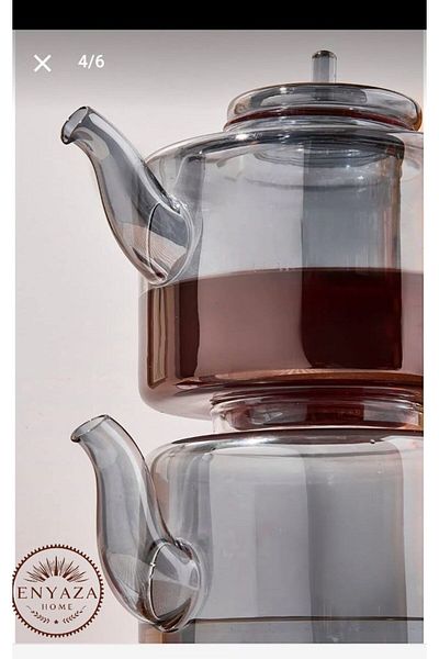ENYAZA(2024) Borosilicate Glass Teapot Set Smoked''1100 Ml-1800 ml'' Fume