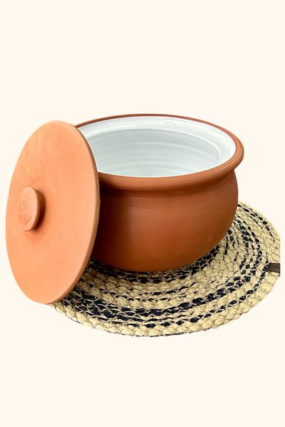 AdenArtpottery Glazed Natural Clay Lid Yogurt Fermentation Pot Medium Size 3.5 Liters