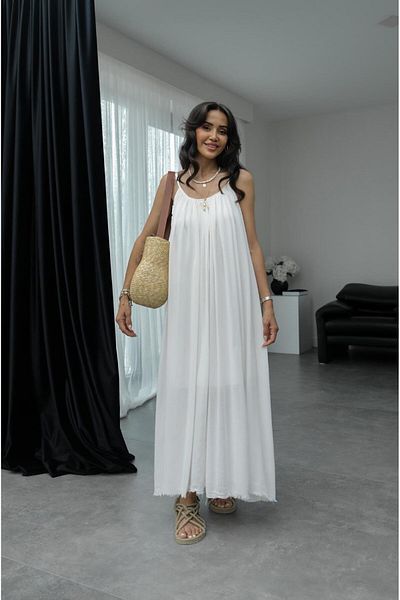 Bak'ap Rochie boemă Tril Tril de vară lungă Perry Premium Linen cu bretele reglabile
