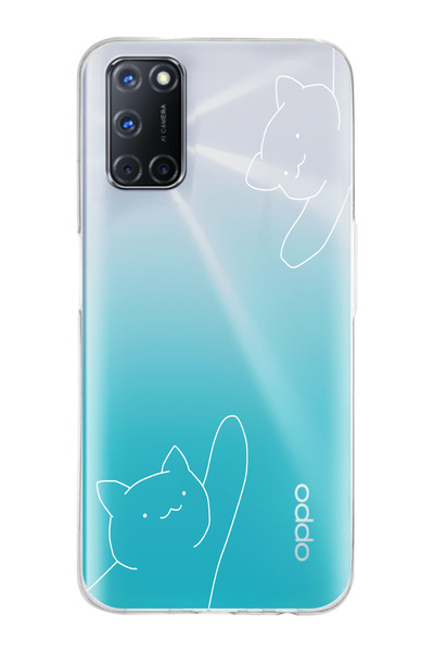 moonset Oppo A52 / A72 / A92 Uyumlu Kediler Tasarımlı Baskılı Şeffaf Telefon ...