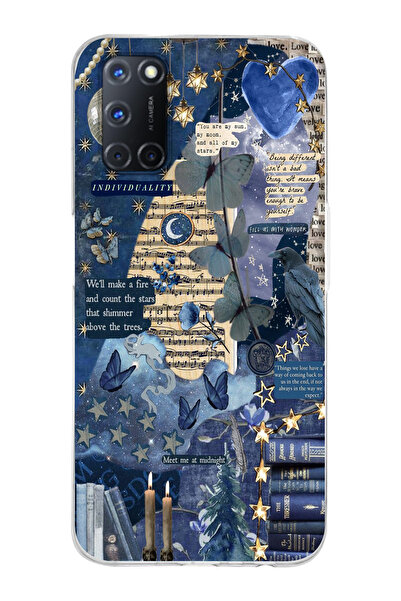 moonset Oppo A52 / A72 / A92 Uyumlu Kolaj Tasarımlı Baskılı Şeffaf Telefon Kı...