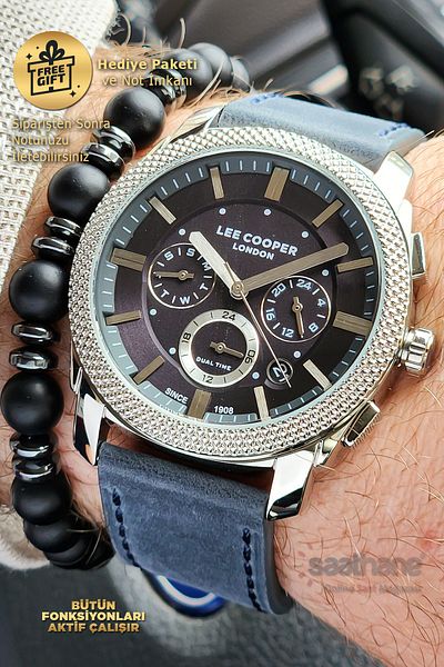 Lee Cooper Original Lee Cooper Men's Blue Dial and Leather Strap Watch with Functional Calendar
