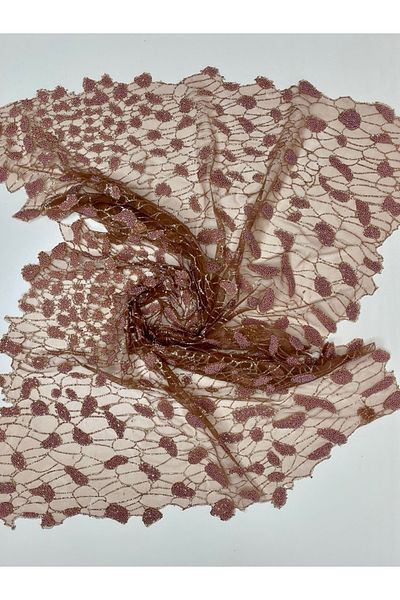 zeinapp Laser Cut Pearl and Glitter Detailed Mixed Pattern Copper Pink Tulle Runner 60X90