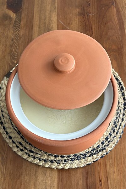 AdenArtpottery Glazed Natural Clay Lid Yogurt Fermentation Pot Medium Size 3.5 Liters