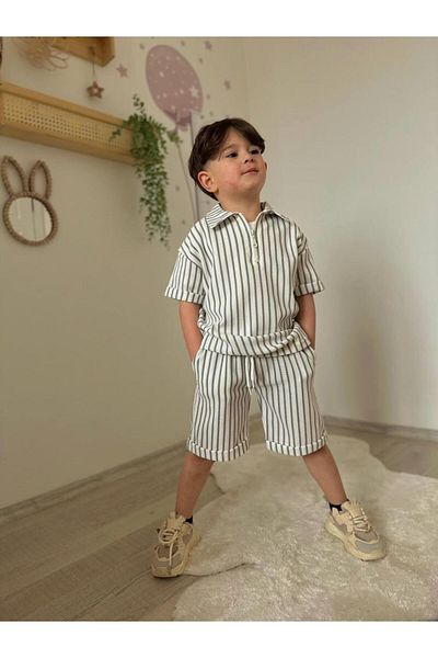 Bebeelkids Boy's Striped Shorts Suit Gray