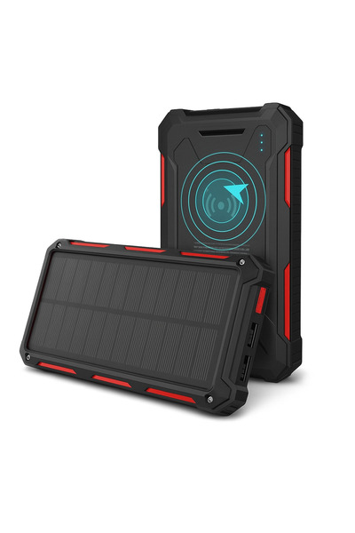 AteşTech Güneş Enerjili Wireless Özellikli 20000 Mah Solar Powerbank - 2+1 Çıkışlı
