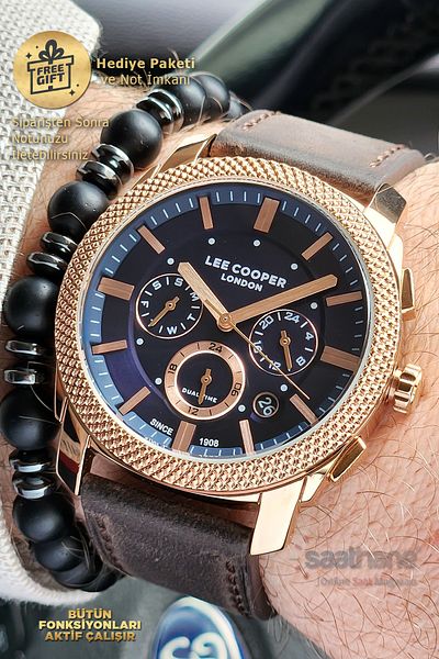 Lee Cooper Original Lee Cooper Navy Blue Dial Brown Leather Strap Men's Wristwatch with Function Calendar