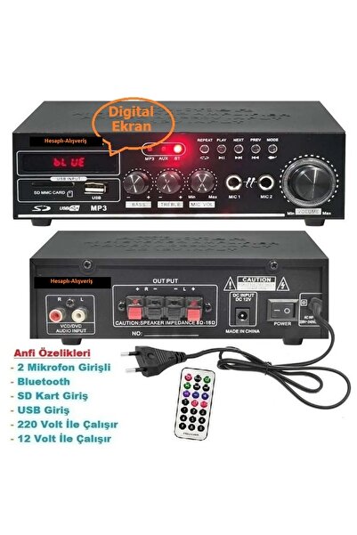 Hesapli Alisveris Amfi 110W (Bluetooth USB-SD Kart-Mp3-Çalar-2 mikrofon Giriş-12V/220V)