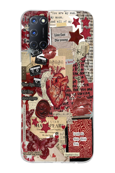 moonset Oppo A52 / A72 / A92 Uyumlu Kolaj Tasarımlı Baskılı Şeffaf Telefon Kı...