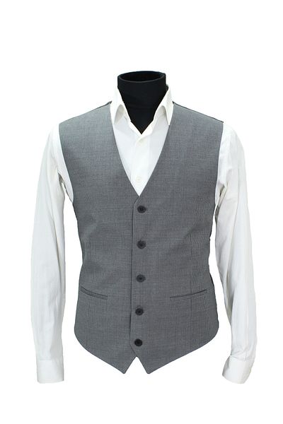 MENTOR REGALO Men's Vest V-Collar Gray Striped Regular Fit