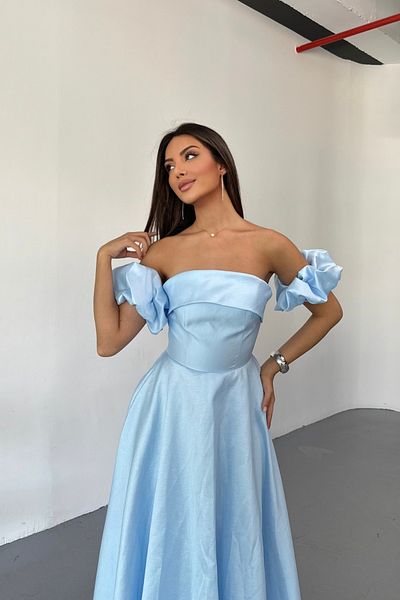 İyem Abiye Strapless Buckle Sleeve Back Lace up Organized Evening Dress Tight Fit