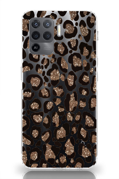 moonset Oppo Reno 5 Lite Uyumlu Leopar Tasarımlı Baskılı Şeffaf Telefon Kılıfı