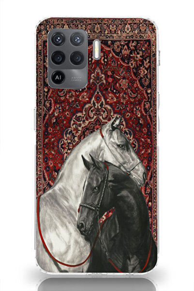 moonset Oppo Reno 5 Lite Uyumlu Atlar Tasarımlı Baskılı Şeffaf Telefon Kılıfı