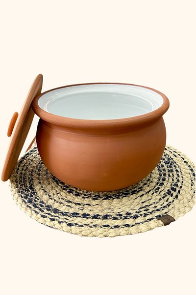 AdenArtpottery Glazed Natural Clay Lid Yogurt Fermentation Pot Medium Size 3.5 Liters