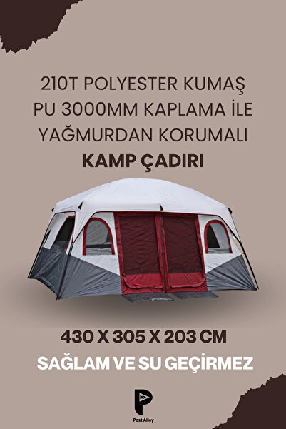 post alley Büyük Boy Su Geçirmez Aile Tipi Kamp Çadırı – 430x305 cm, 10-12 Ki...