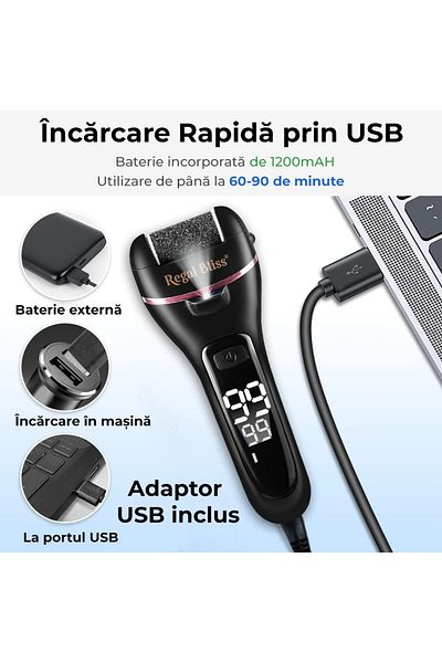 Regal Bliss Pilă electrică Regal Bliss® pentru călcâie, LCD, rezistentă la apă, eficientă pentru piele uscată