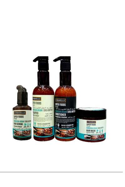 Cornells شامبو كورنيل 500 مل، بلسم 500 مل، قناع 475 مل، سيروم 165 مل مع زيت الأرغان المغربي وزبدة الشيا