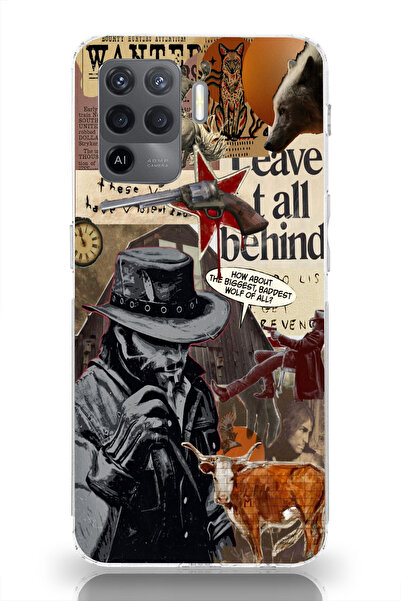 moonset Oppo Reno 5 Lite Uyumlu Kovboy Tasarımlı Baskılı Şeffaf Telefon Kılıfı