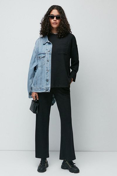 C&City Ribbed Pocket T-shirt Flared Leg Trousers Set 9132 Black