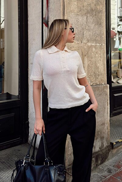 Swist Bluză de tricotaj de damă cu guler polo Marie bej