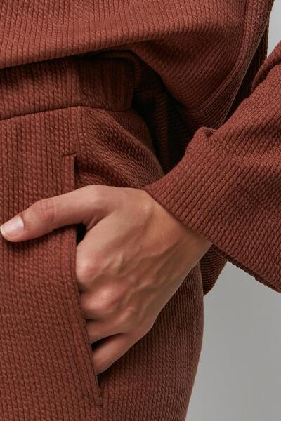 C&City Ribbed Pocket T-shirt Flared Leg Trousers Set 9132 Brown