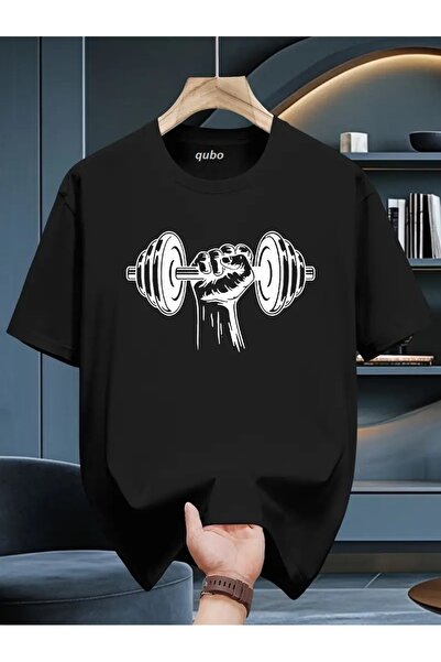 qubo sportswear & company qubo Unisex Oversize Baskılı Pamuklu Bisiklet Yaka Kısa Kollu SİYAH T-shirt