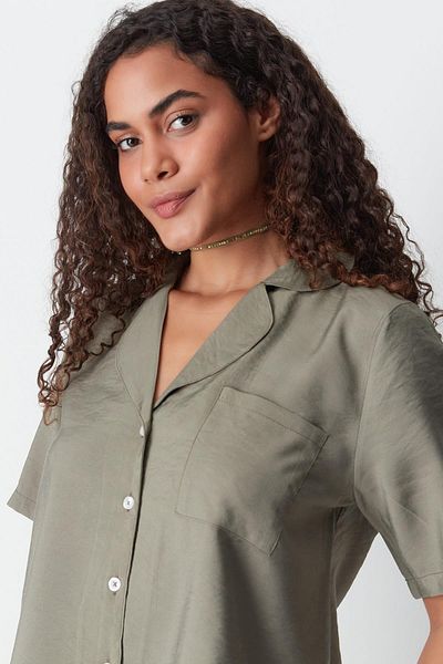 C&City 9148 Model Khaki Short Sleeve Shirt and Shorts Set