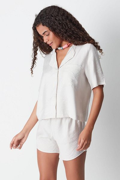 C&City Beige Short Sleeve Shirt and Shorts Set - 9148