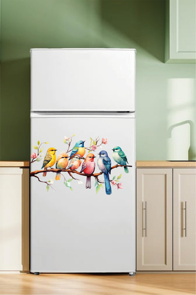 Ayza Tasarım Ağaç Dalındaki Sevimli Kuşlar Temalı Kendinden Yapışkanlı Sticke...