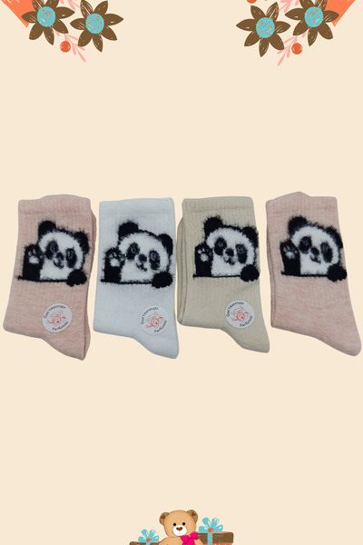 stellare Teddy Bear Patterned Furry Colorful College Socks 4 Pairs Washable S...
